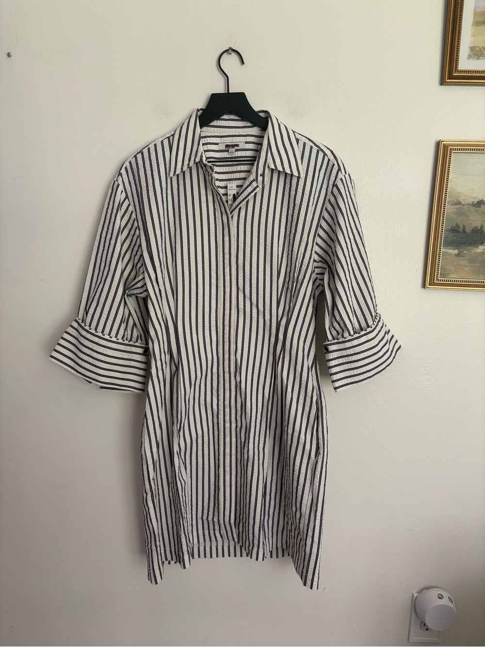 Madewell Tucked Mini Shirtdress Seersucker Pleat Striped Chic Womens size 10 NWT